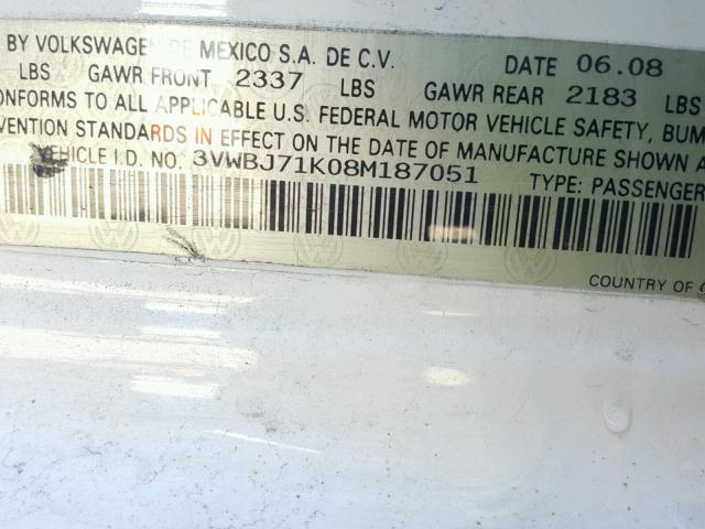 3VWBJ71K08M187051 - 2008 VOLKSWAGEN GLI თეთრი ფოტო 10