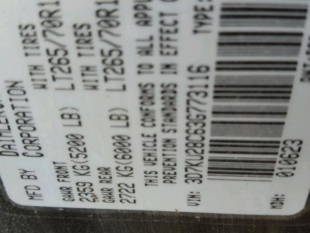 3D7KU28C63G773116 - 2003 DODGE RAM 2500 S ნაცრისფერი ფოტო 10