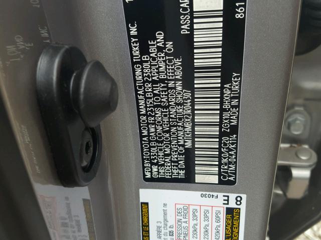 NMTKHMBX2JR044307 - 2018 TOYOTA C-HR XLE GRAY photo 10