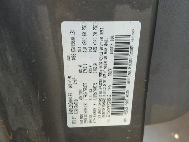 3D7KS28A67G780013 - 2007 DODGE RAM 2500 S Մոխրագույն լուսանկար 10