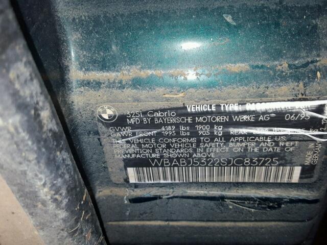 WBABJ5322SJC83725 - 1995 BMW 325 IC GREEN photo 10