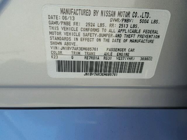 JN1BV7AR3EM685761 - 2014 INFINITI Q50 BASE SILVER photo 10