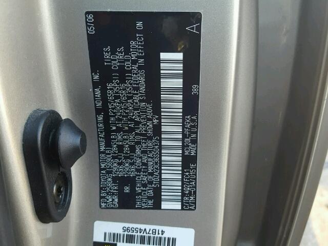 5TDZA23C36S504375 - 2006 TOYOTA SIENNA GOLD photo 10