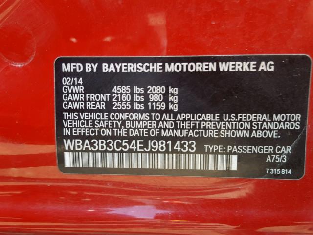 WBA3B3C54EJ981433 - 2014 BMW 328 XI RED photo 10