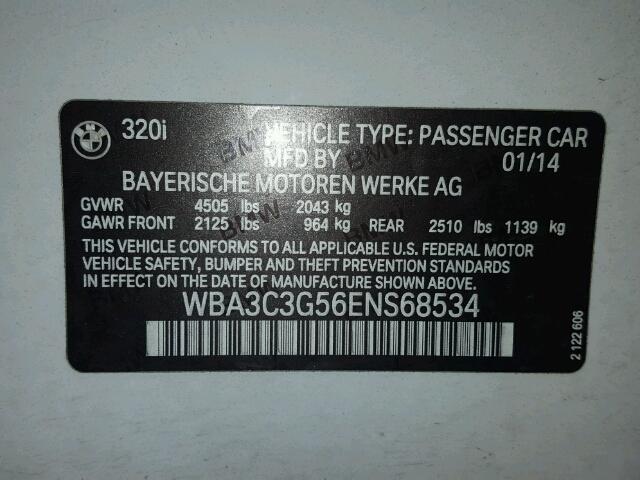 WBA3C3G56ENS68534 - 2014 BMW 320 I WHITE photo 10