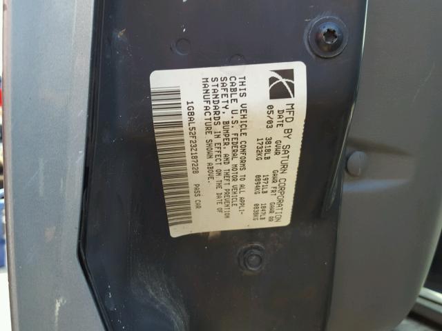 1G8AL52F23Z187228 - 2003 SATURN ION LEVEL TEAL photo 10