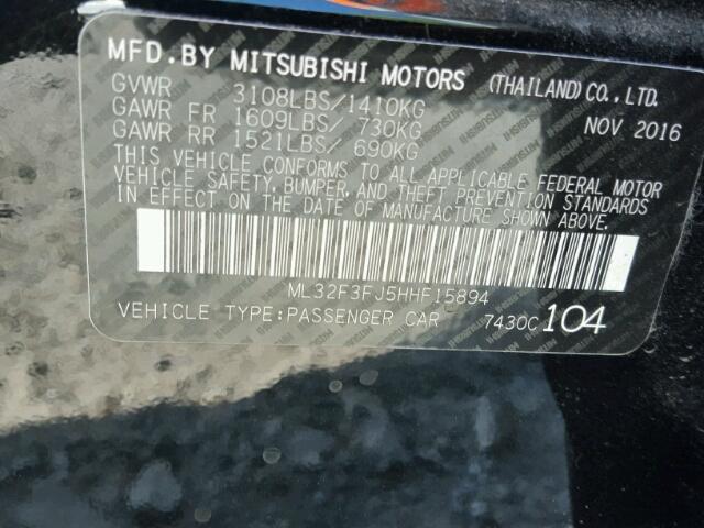 ML32F3FJ5HHF15894 - 2017 MITSUBISHI MIRAGE G4 BLACK photo 10