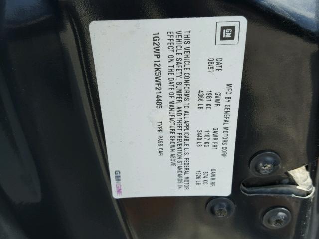 1G2WP12K5WF214485 - 1998 PONTIAC GRAND PRIX შავი ფოტო 10