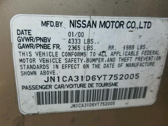 JN1CA31D6YT752005 - 2000 NISSAN MAXIMA TAN photo 10