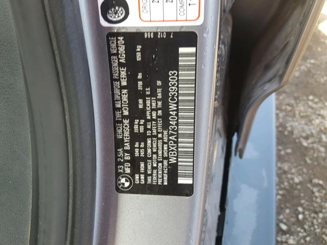 WBXPA73404WC39303 - 2004 BMW X3 2.5I GRAY photo 10