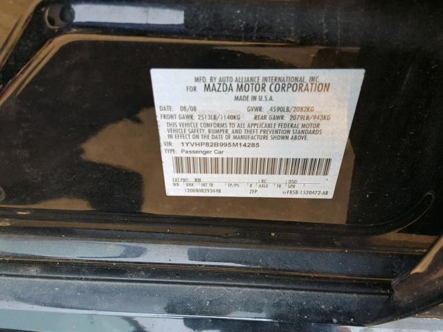 1YVHP82B995M14285 - 2009 MAZDA 6 S BLACK photo 10