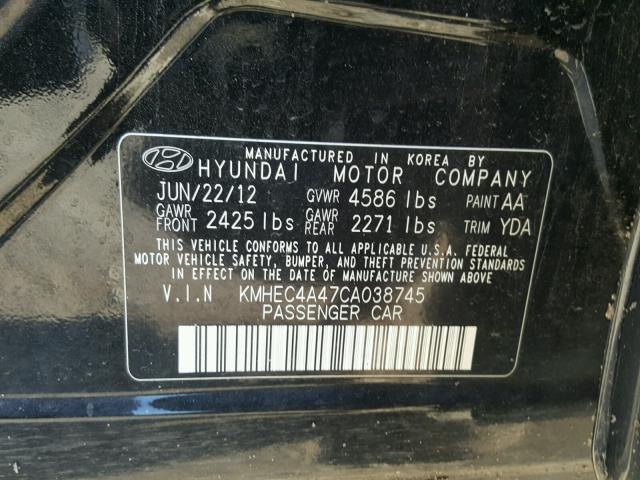 KMHEC4A47CA038745 - 2012 HYUNDAI SONATA HYB BLACK photo 10