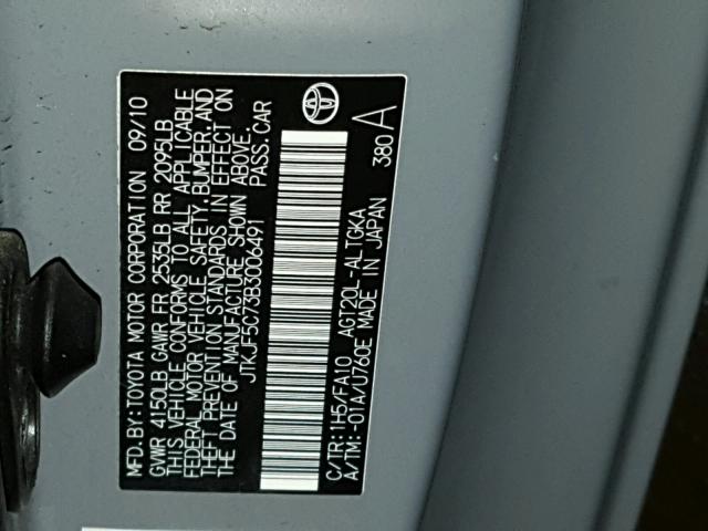 JTKJF5C73B3006491 - 2011 TOYOTA SCION TC 灰色 照片 10