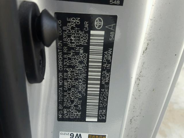 JTKDE177870154602 - 2007 TOYOTA SCION TC 银色 照片 10