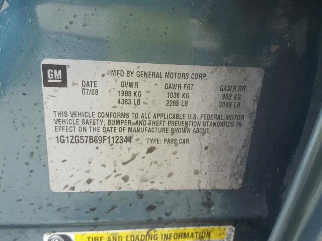 1G1ZG57B69F112344 - 2009 CHEVROLET MALIBU LS GREEN photo 10