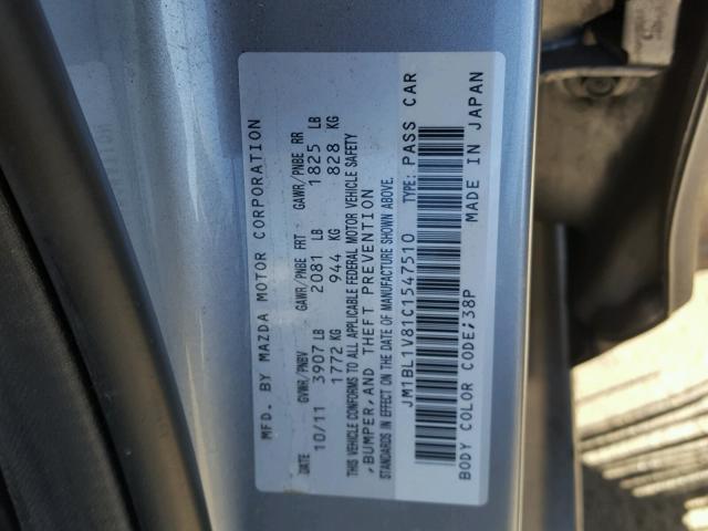 JM1BL1V81C1547510 - 2012 MAZDA 3 SILVER photo 10