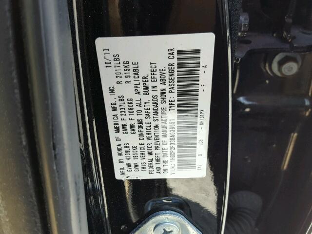 1HGCP2F33BA038651 - 2011 HONDA ACCORD LX BLACK photo 10