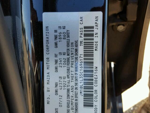 JM1BL1L35C1696171 - 2012 MAZDA SPEED 3 BLACK photo 10