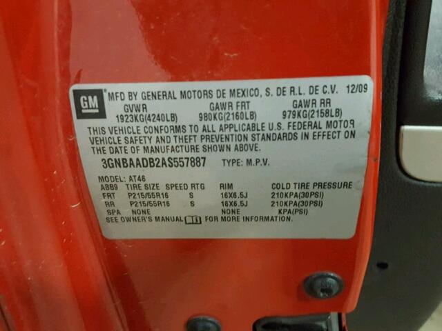 3GNBAADB2AS557887 - 2010 CHEVROLET HHR LS RED photo 10