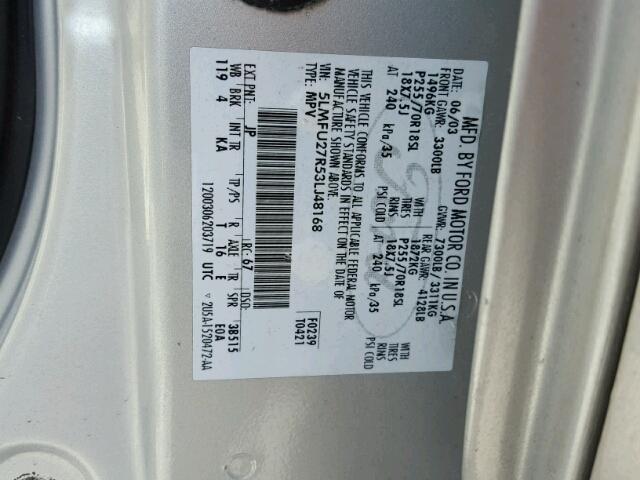 5LMFU27R53LJ48168 - 2003 LINCOLN NAVIGATOR Silber Foto 10