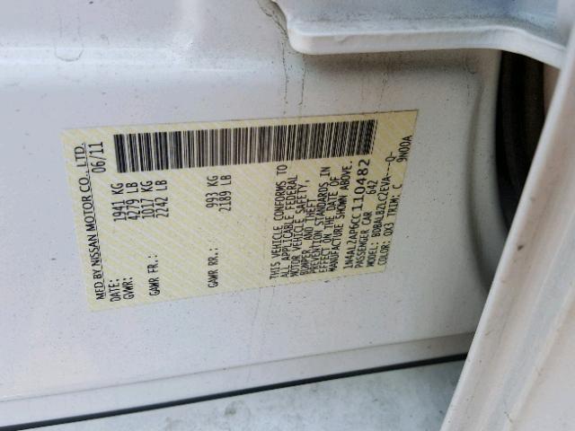 1N4AL2AP6CC110482 - 2012 NISSAN ALTIMA BAS WHITE photo 10