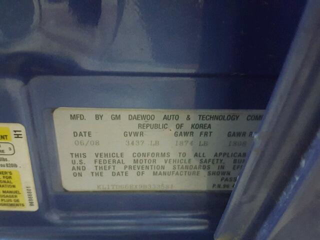 KL1TD66EX9B333581 - 2009 CHEVROLET AVEO LS 蓝色 照片 10