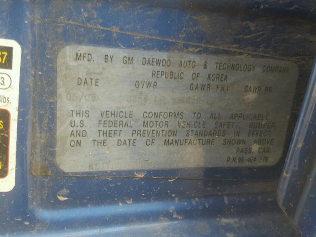 KL1TD52635B478237 - 2005 CHEVROLET AVEO BASE ლურჯი ფოტო 10