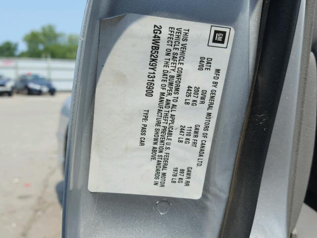 2G4WB52K9Y1316900 - 2000 BUICK REGAL LS SILVER photo 10