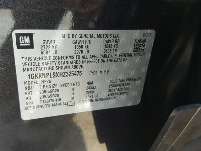 1GKKNPLSXHZ325475 - 2017 GMC ACADIA DEN GRAY photo 10