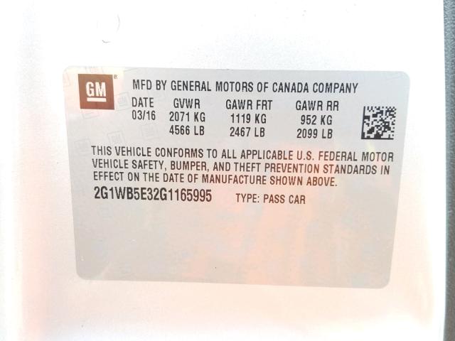 2G1WB5E32G1165995 - 2016 CHEVROLET IMPALA LIM SILVER photo 10