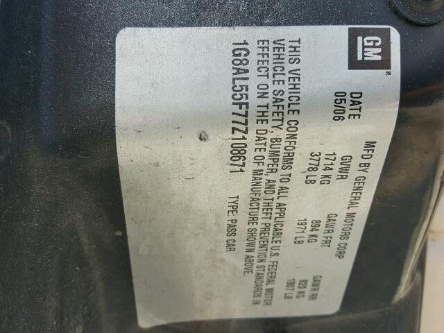 1G8AL55F77Z108671 - 2007 SATURN ION LEVEL GOLD photo 10