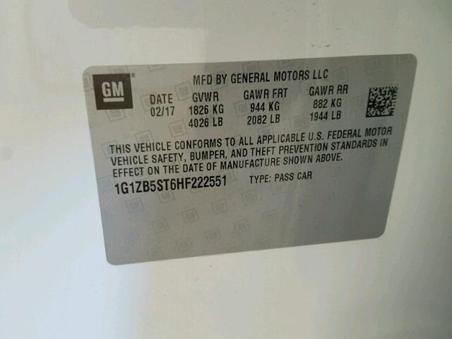 1G1ZB5ST6HF222551 - 2017 CHEVROLET MALIBU LS 白色 照片 10