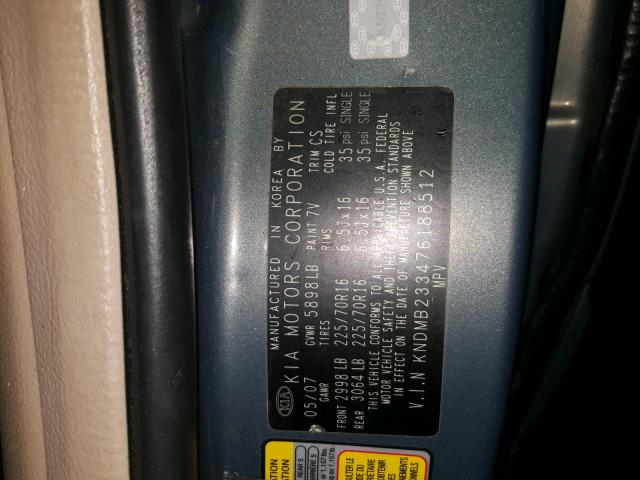 KNDMB233476188512 - 2007 KIA SEDONA EX BLUE photo 10