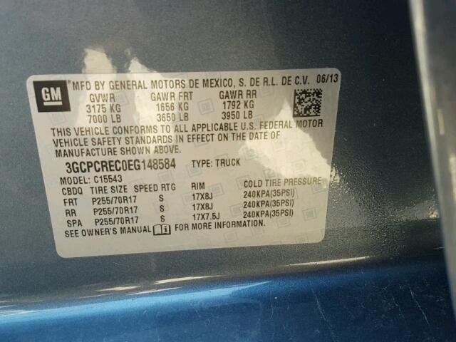 3GCPCREC0EG148584 - 2014 CHEVROLET SILVERADO BLUE photo 10