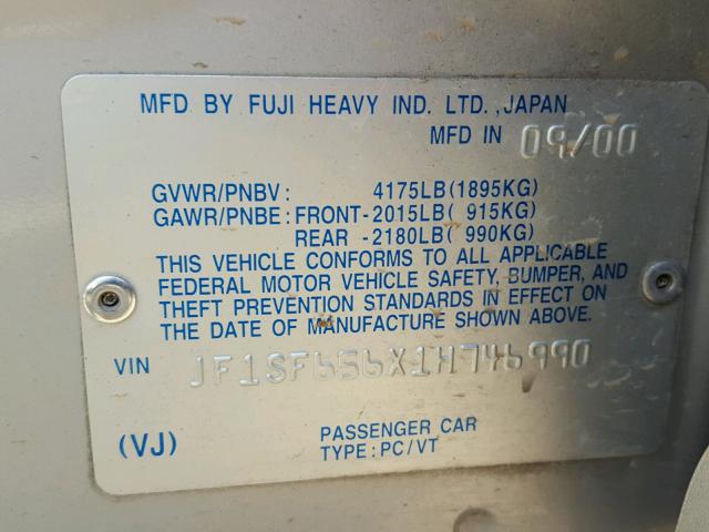 JF1SF656X1H746990 - 2001 SUBARU FORESTER S 银色 照片 10