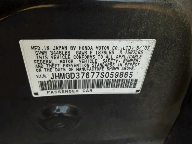 JHMGD37677S059865 - 2007 HONDA FIT BLACK photo 10