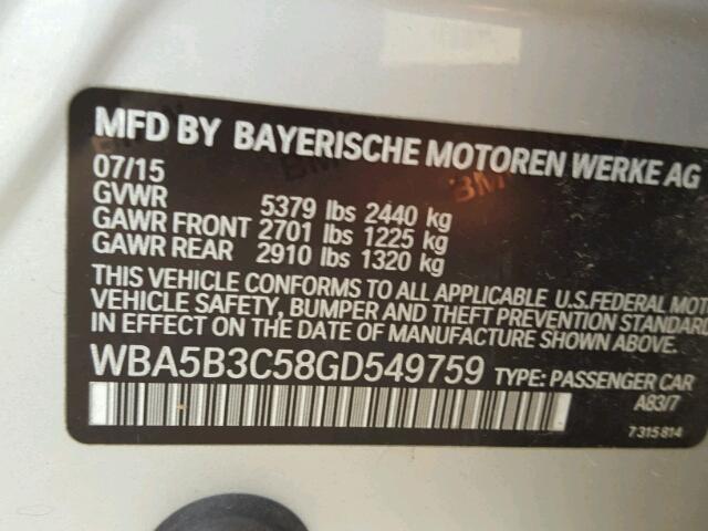 WBA5B3C58GD549759 - 2016 BMW 535 XI SILVER photo 10