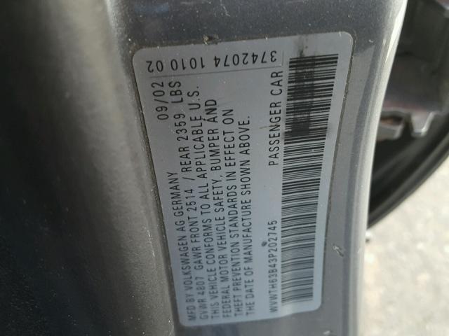 WVWTH63B43P202745 - 2003 VOLKSWAGEN PASSAT GLX 灰色 照片 10