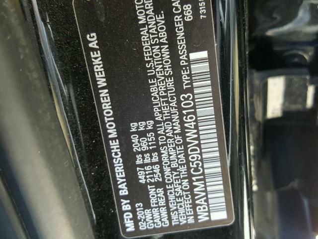 WBAVM1C59DVW46103 - 2013 BMW X1 SDRIVE2 BLACK photo 10