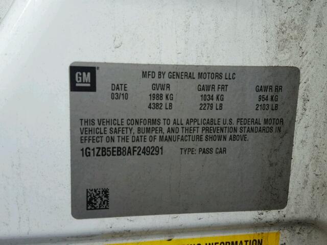 1G1ZB5EB8AF249291 - 2010 CHEVROLET MALIBU LS 白色 照片 10