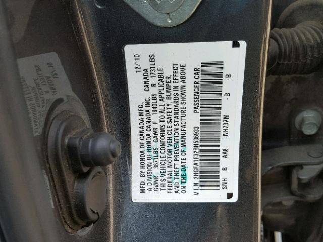 2HGFA1F32BH536933 - 2011 HONDA CIVIC VP GRAY photo 10