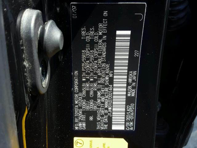 JTJHW31U272021464 - 2007 LEXUS RX 400H BLACK photo 10