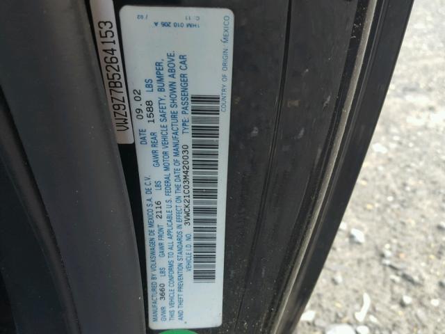 3VWCK21C03M420030 - 2003 VOLKSWAGEN NEW BEETLE შავი ფოტო 10