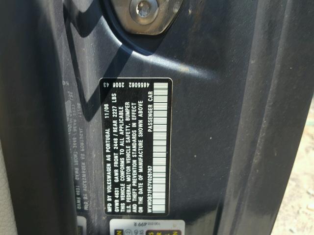 WVWDB71F67V026767 - 2007 VOLKSWAGEN EOS 3.2L S GRAY photo 10