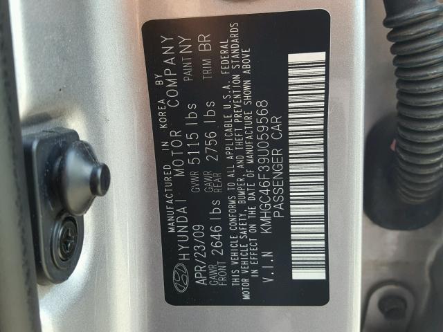 KMHGC46F39U059568 - 2009 HYUNDAI GENESIS 4. SILVER photo 10