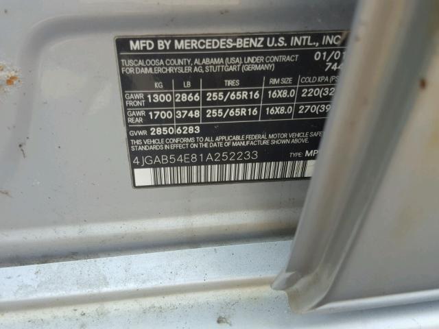 4JGAB54E81A252233 - 2001 MERCEDES-BENZ ML 320 SILVER photo 10