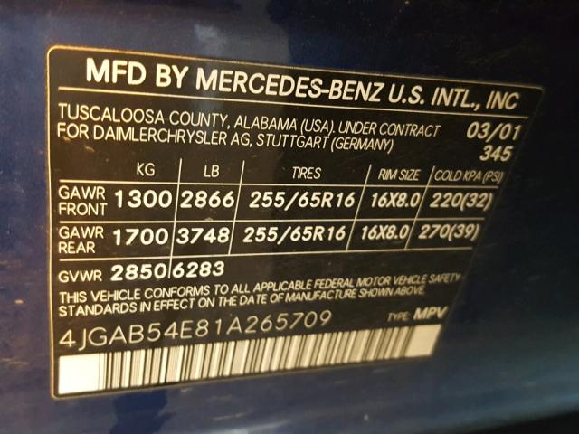 4JGAB54E81A265709 - 2001 MERCEDES-BENZ ML 320 BLUE photo 10