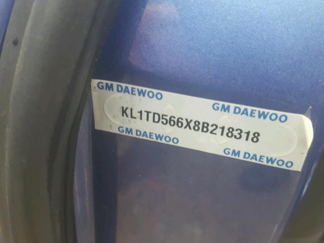 KL1TD566X8B218318 - 2008 CHEVROLET AVEO BASE Mavi fotoğraf 10