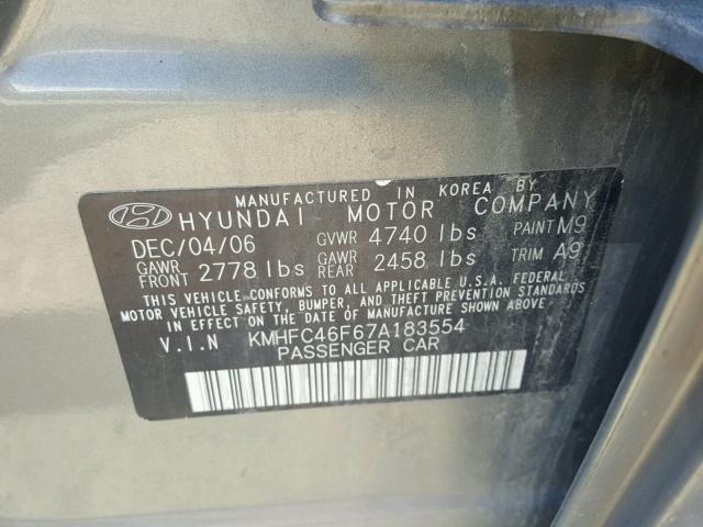 KMHFC46F67A183554 - 2007 HYUNDAI AZERA SE GREEN photo 10