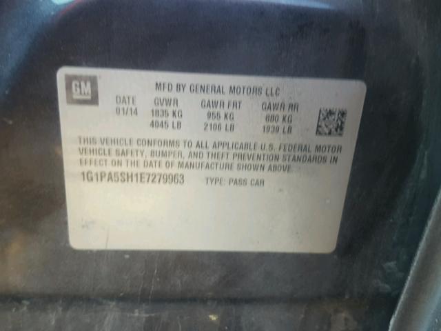 1G1PA5SH1E7279963 - 2014 CHEVROLET CRUZE LS CHARCOAL photo 10